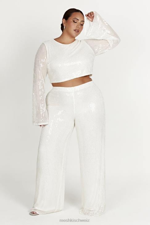 Meshki Diaz Langarm-Pailletten-Top Weiß Kleidung 060V937