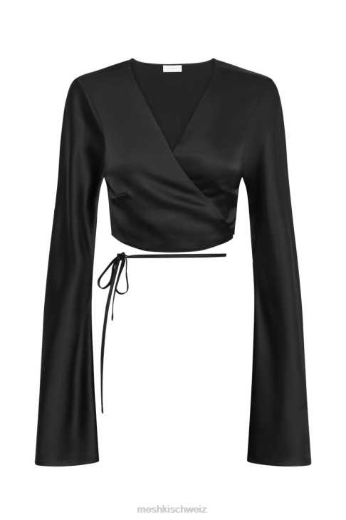 Meshki Elaine Satin-Langarmoberteil Schwarz Kleidung 060V850