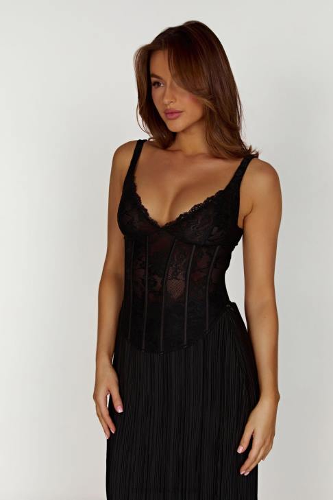 Meshki Elsie Spitzen-Bustier-Oberteil Schwarz Kleidung 060V851