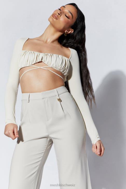 Meshki Geesou gerafftes, langärmliges Oberteil zum Binden an der Brust Weizen Kleidung 060V1082