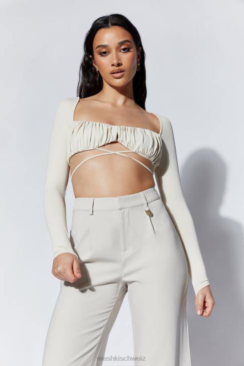 Meshki Geesou gerafftes, langärmliges Oberteil zum Binden an der Brust Weizen Kleidung 060V1082