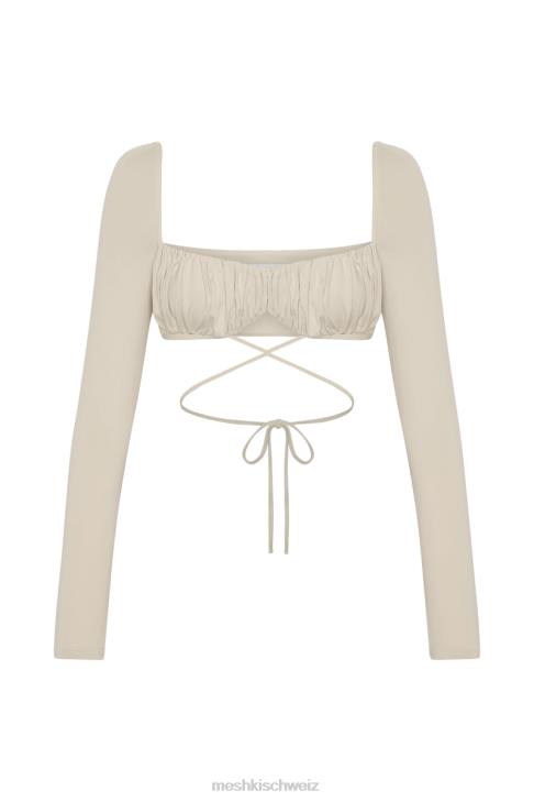 Meshki Geesou gerafftes, langärmliges Oberteil zum Binden an der Brust Weizen Kleidung 060V1082