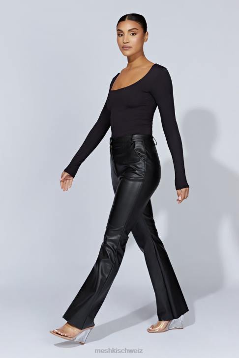 Meshki Heidekraut-Langarmoberteil mit U-Ausschnitt Schwarz Kleidung 060V940