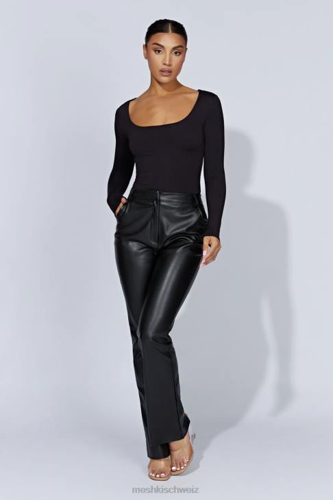 Meshki Heidekraut-Langarmoberteil mit U-Ausschnitt Schwarz Kleidung 060V940