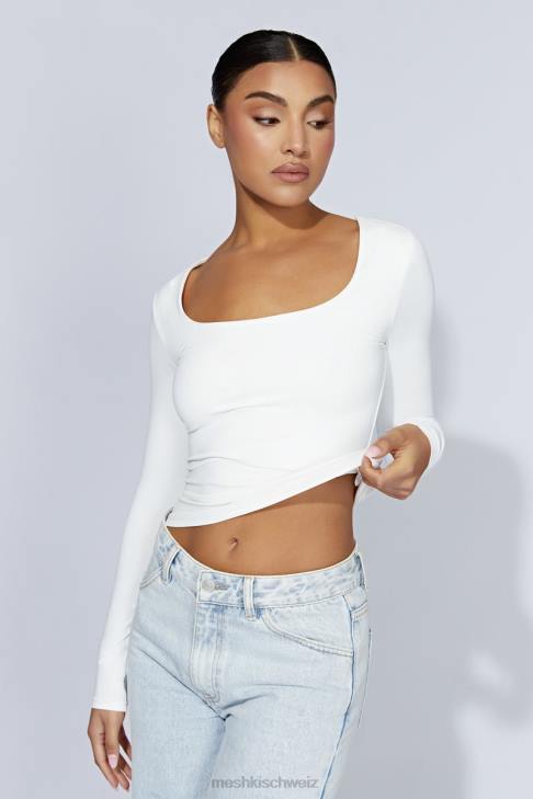 Meshki Heidekraut-Langarmoberteil mit U-Ausschnitt Weiß Kleidung 060V947