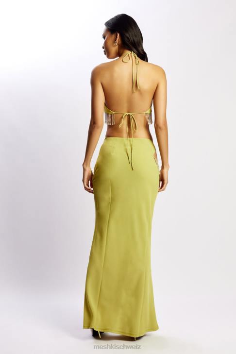 Meshki Jayleen – Schlüsselloch-Triangel-Neckholder-Top mit Fransen Chartreuse Kleidung 060V1135