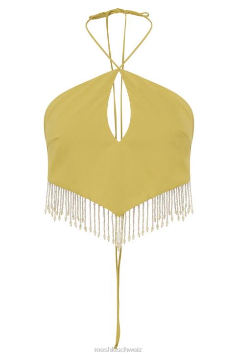 Meshki Jayleen – Schlüsselloch-Triangel-Neckholder-Top mit Fransen Chartreuse Kleidung 060V1135