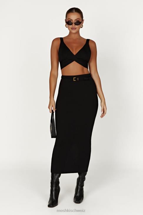 Meshki Kaesha-Strickoberteil mit verdrehter Vorderseite Schwarz Kleidung 060V872