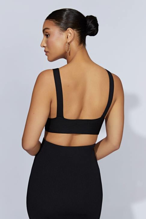 Meshki Kaesha-Strickoberteil mit verdrehter Vorderseite Schwarz Kleidung 060V872