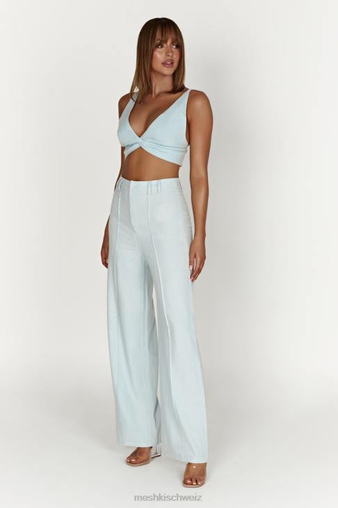 Meshki Kaesha Twist-Leinen-Top puderblau Kleidung 060V1002