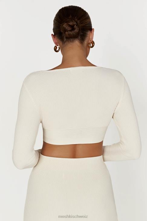 Meshki Kaesha langärmliges Strickoberteil mit verdrehter Vorderseite Knochen Kleidung 060V970