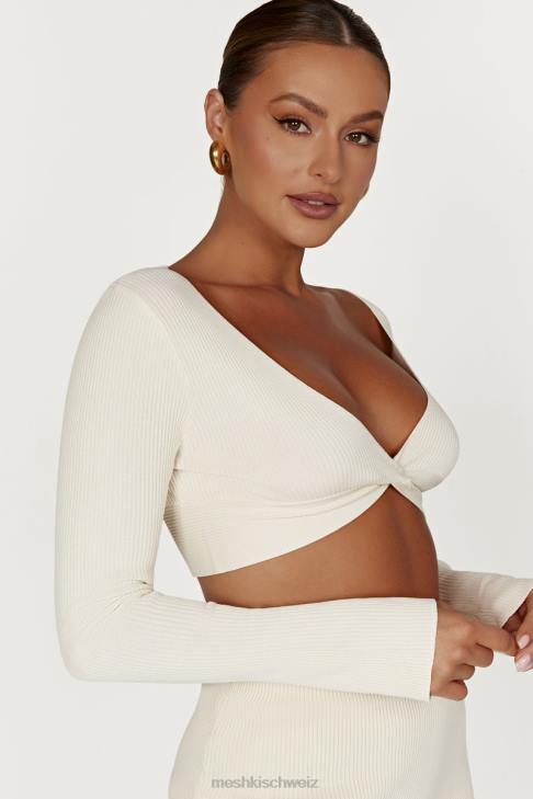 Meshki Kaesha langärmliges Strickoberteil mit verdrehter Vorderseite Knochen Kleidung 060V970