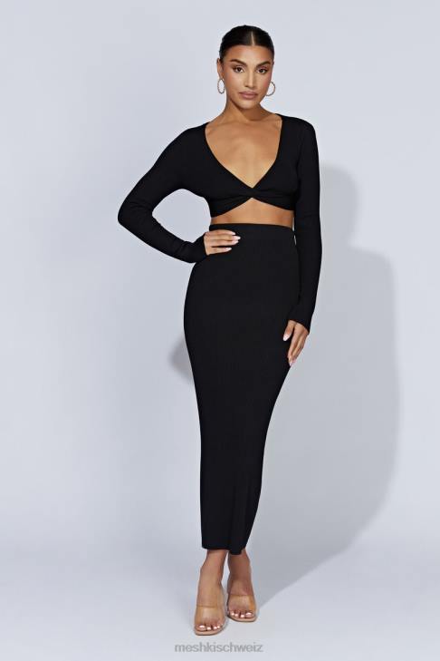 Meshki Kaesha langärmliges Strickoberteil mit verdrehter Vorderseite Schwarz Kleidung 060V903