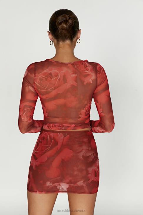 Meshki Langarmshirt aus Blaine-Mesh übergroßer Rosendruck Kleidung 060V1018