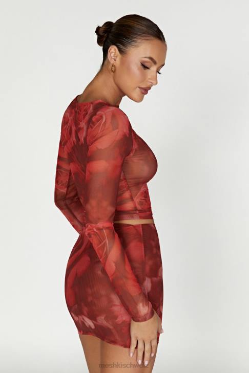 Meshki Langarmshirt aus Blaine-Mesh übergroßer Rosendruck Kleidung 060V1018