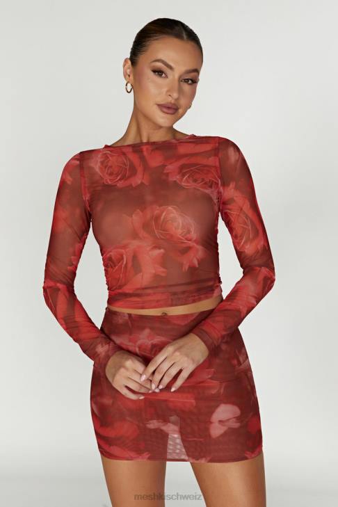 Meshki Langarmshirt aus Blaine-Mesh übergroßer Rosendruck Kleidung 060V1018