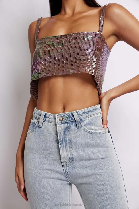 Meshki Lianne Glow Mesh Bandeau-Oberteil schillerndes Lila Kleidung 060V989