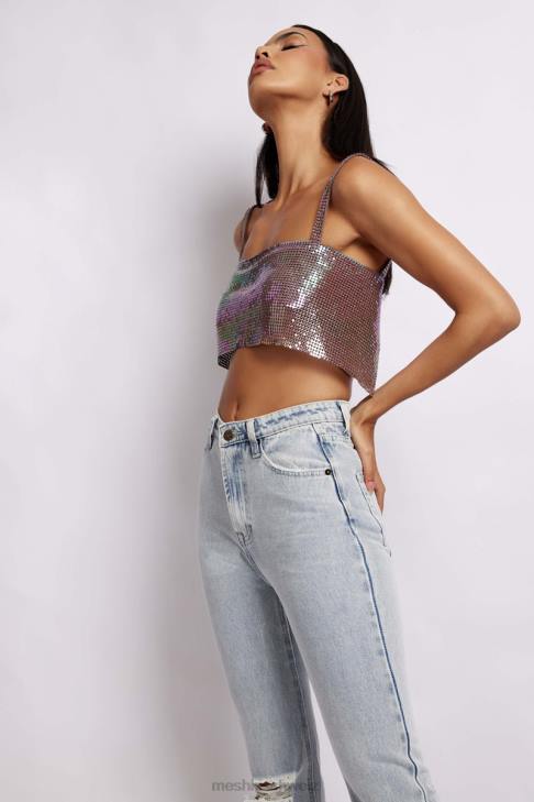 Meshki Lianne Glow Mesh Bandeau-Oberteil schillerndes Lila Kleidung 060V989