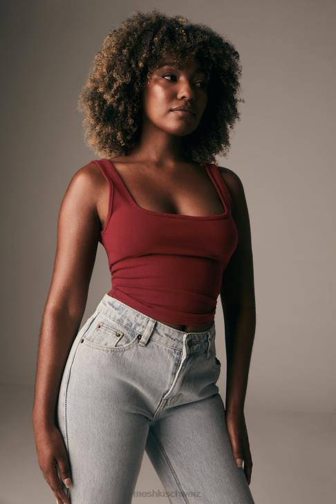 Meshki Meghan geripptes Oberteil mit quadratischem Ausschnitt Kirschschokolade Kleidung 060V981