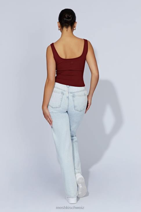 Meshki Meghan geripptes Oberteil mit quadratischem Ausschnitt Kirschschokolade Kleidung 060V981