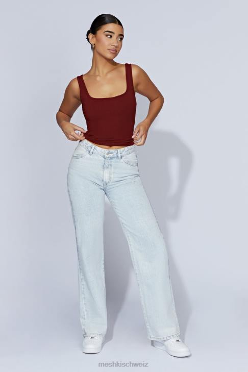 Meshki Meghan geripptes Oberteil mit quadratischem Ausschnitt Kirschschokolade Kleidung 060V981