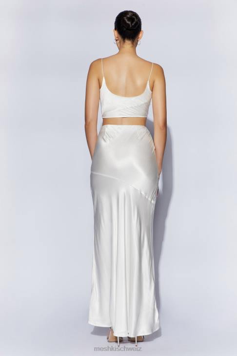 Meshki Mohnblumen-Satin-Top mit Wasserfallausschnitt Weiß Kleidung 060V1032