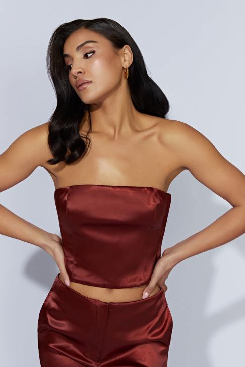Meshki Monique Satin-Röhrenoberteil Kirschschokolade Kleidung 060V1056