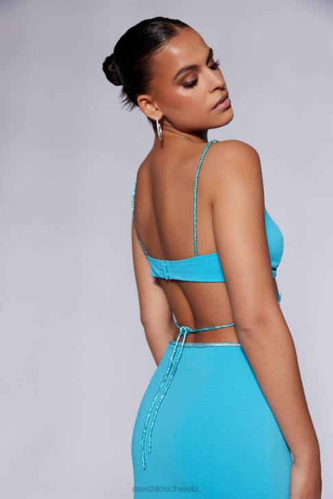 Meshki Sweeney Strass-Bralette-Oberteil Cyan-Blau Kleidung 060V1110