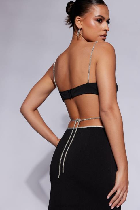 Meshki Sweeney Strass-Bralette-Oberteil Schwarz Kleidung 060V1097