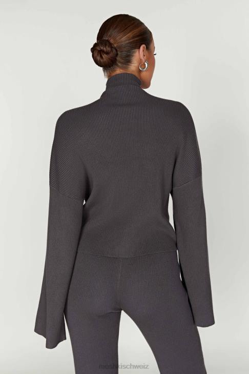 Meshki Winona Rollkragen-Strickoberteil Holzkohle Kleidung 060V905