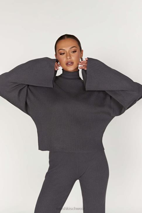 Meshki Winona Rollkragen-Strickoberteil Holzkohle Kleidung 060V905