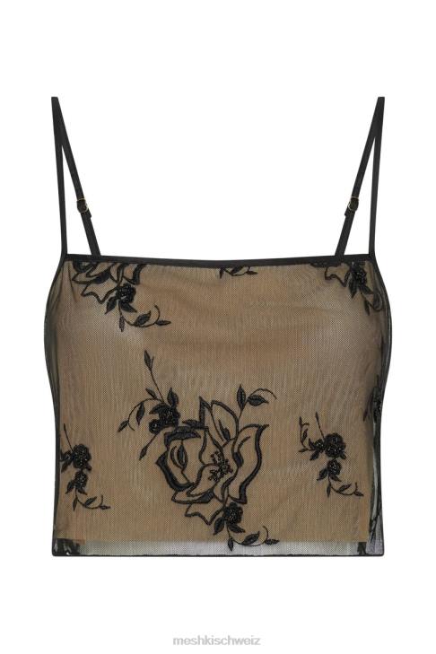Meshki Xena besticktes Mesh-Cami-Top Schwarz Kleidung 060V888