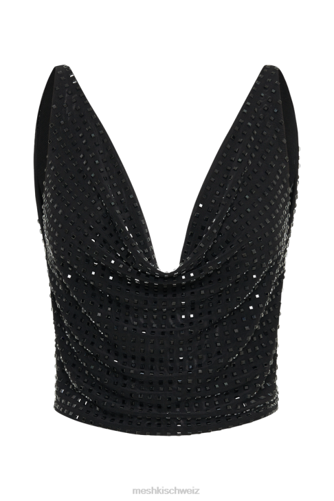 Meshki ellery quadratisches, diamantbesetztes Kuttenoberteil Schwarz Kleidung 060V796